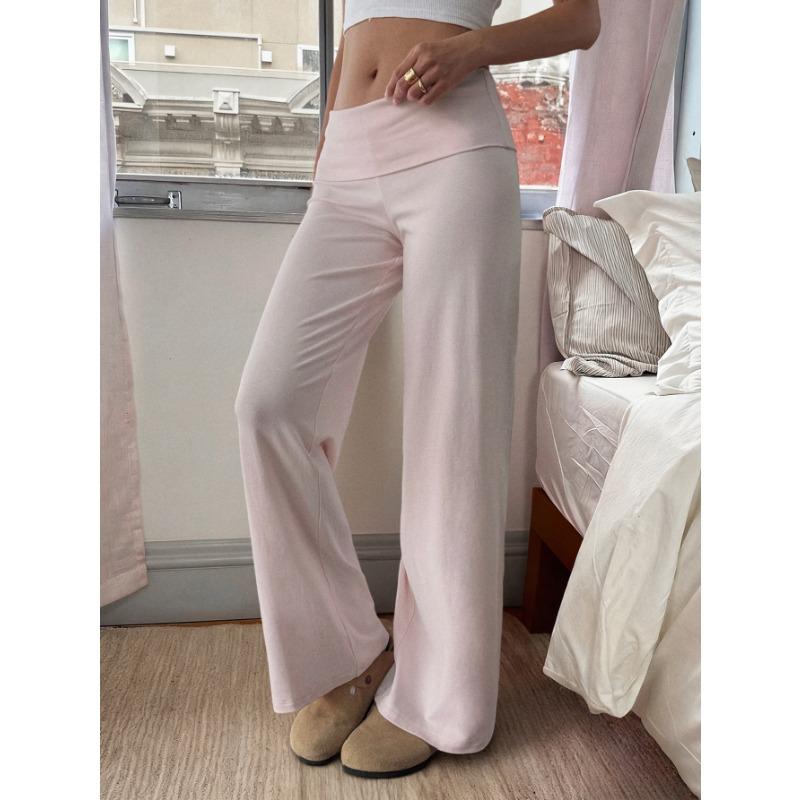 Women's Autumn and Winter Casual Vacation Solid Color Straight Trousers High Waist Elastic Pants