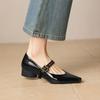 Krazing Pot Genuine Leather Square Toe Low Heels Summer Shoes Big Size 42 Buckle Straps Women Shallow Pumps