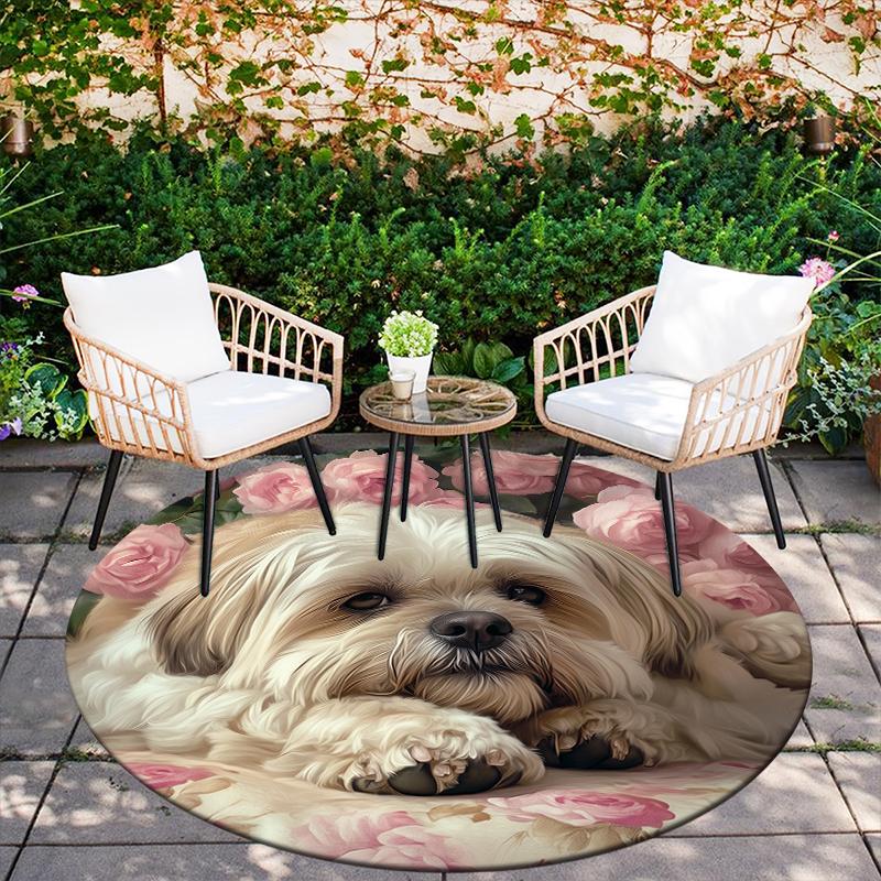 Shih Tzu and Roses Pattern Round rug,Carpet Rug for Living Room Bedroom Playroom ,Non-slip Floor Mat,Holiday Gifts and Birthday Gifts.