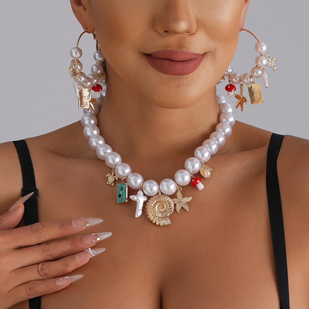 Muschel Seestern Schlüsselbein Anhänger Simulation Perlenkette Schmuck Strandurlaub Statement Halskette