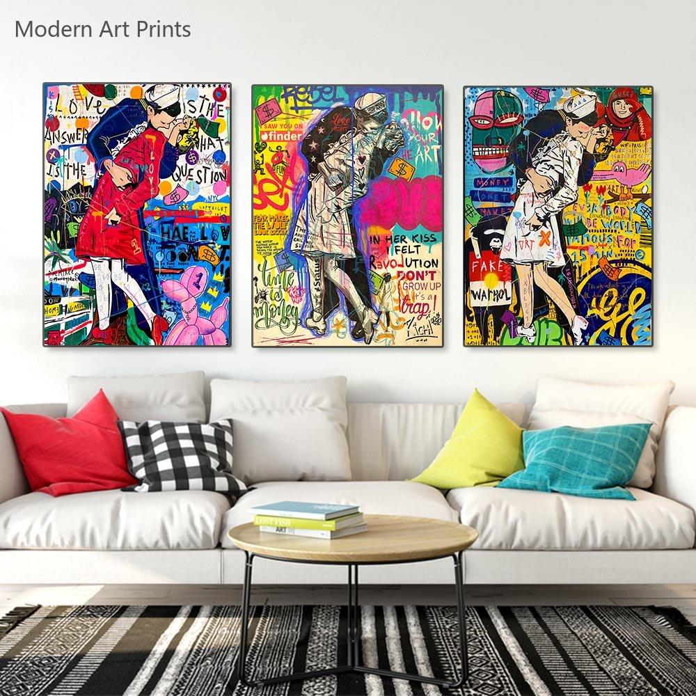 Victory Kiss Posters and Prints Graffiti Pop Art Victory Kiss Canvas Painting Wall Picture for Living Room Home Decor Cuadros