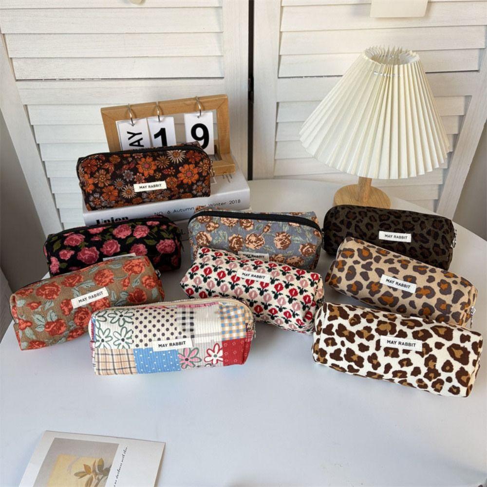 

Floral Print Pen Bag Corduroy Stationery Organizer Cosmetics Storage Bags School Office Supplies G