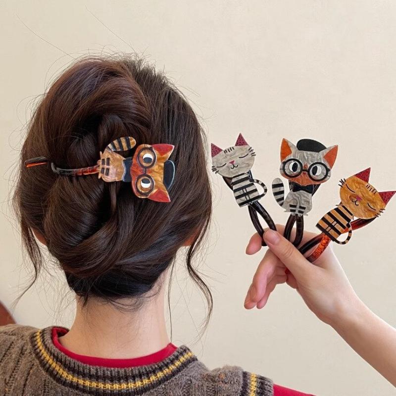 Cute and Adorable Cat-shaped Hair Clip, High-end Back Hair Clip for Women, One-piece Hairpin, Updo Hair Accessory