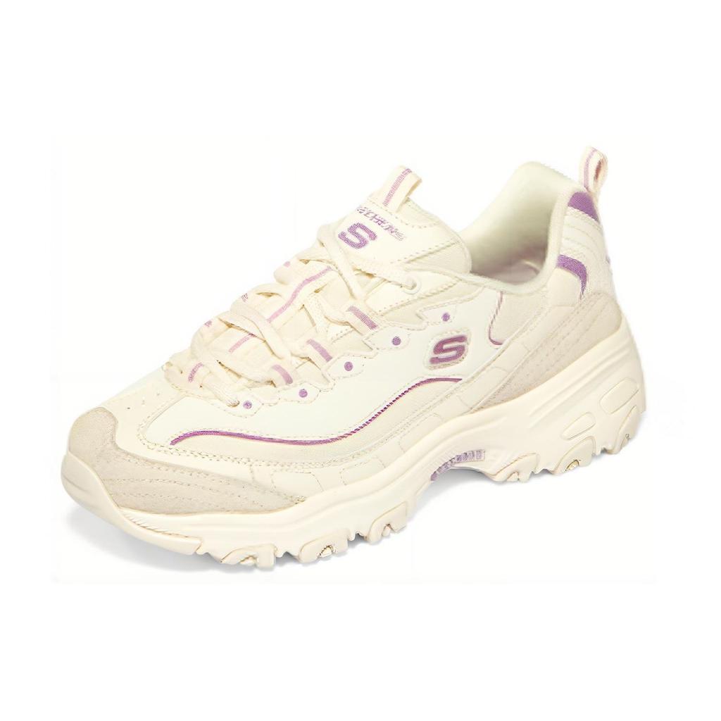 Skechers DLites Casual Comfort Low Top Dad Shoes Women Sneakers Off-White Purple 896108-NTPR