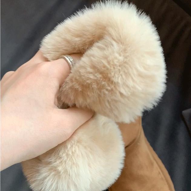 Thick Sole Fur Trim Warm Cotton Shoes Mid-Calf Snow Boots for Women Winter Style