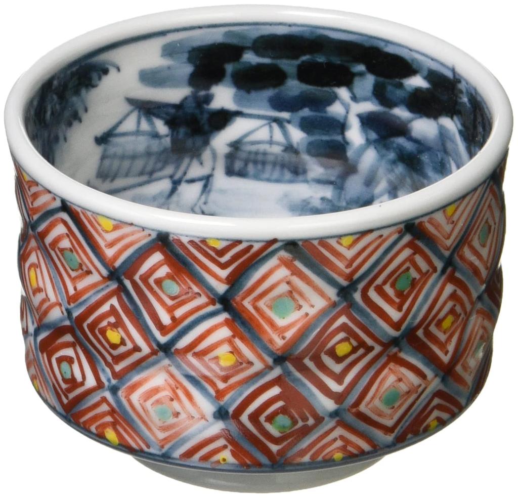 Kyoto Kiyomizu sake sake cup wooden red Rokusai 60th birthday Respect for the Aged gift GRE384 ware, ware, cup, ochoko, (in box), lattice, kiln,