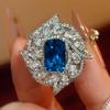 European and American Style Copper Gold-plated Jewelry Rectangular Ring Female Red Blue Green Zircon Light Luxury High-end Personality Spot