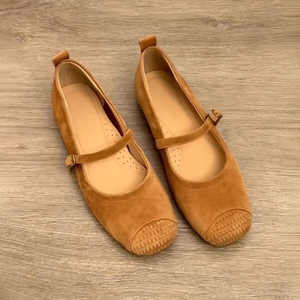 Schafsleder-Version~ Nische gewebte Ein-Wort-Schnalle Mary Jane Schuhe Weiblichkeit superweich keine müden Füße flacher dicker Absatz Einzelne Schuhe