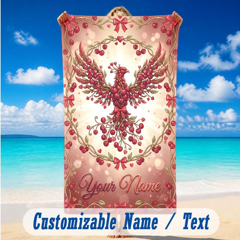 Dragon Phoenix Theme Beach Towel Personalized Custom Name & Text Soft Quick Dry Beach Towel for Swimming Travel