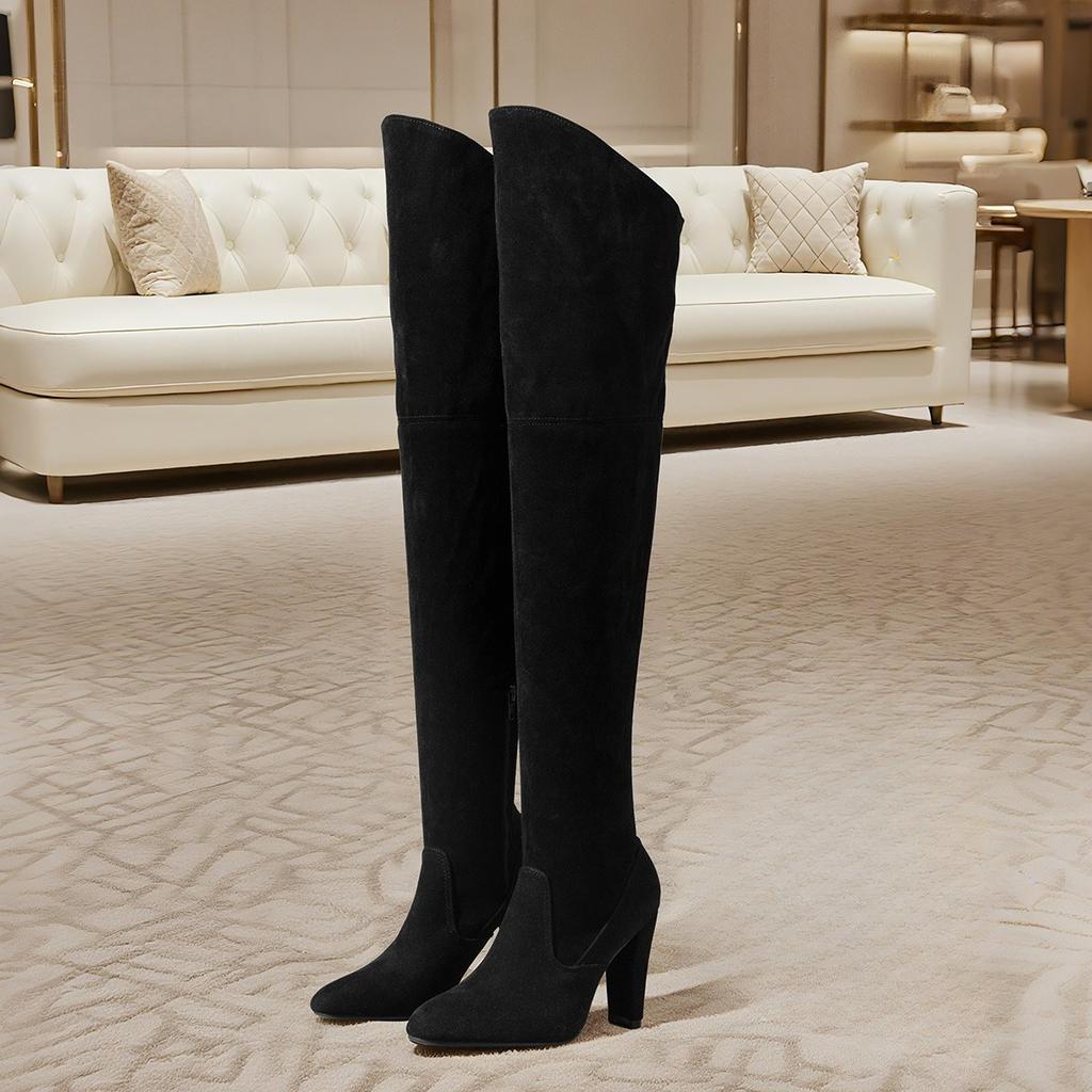 Winter  Overthe Knee Women Boots Stretch Fabrics High Heel Slip On Shoes Pointed Toe Woman Long Boots Size Plus Size 35-43
