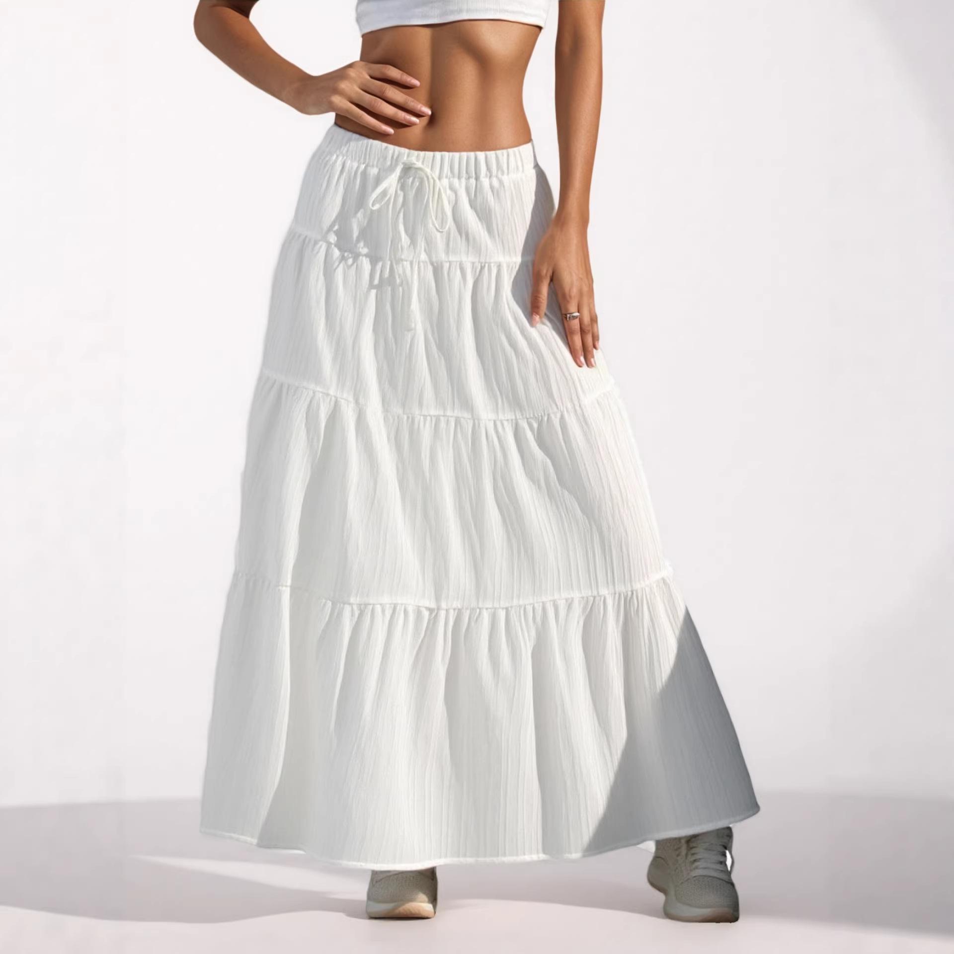 

Women s Tiered Maxi Skirt Elastic Waist Drawstring Flowy Long Skirt for Summer Beach Vacation S белый