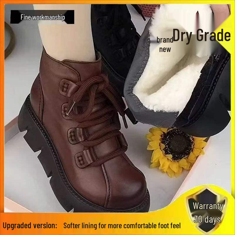 Damen 2025 Schneestiefel aus weichem Leder - Verdickt, mit Samt gefüttert, Rutschfest, Warmes Winter-Schuhwerk