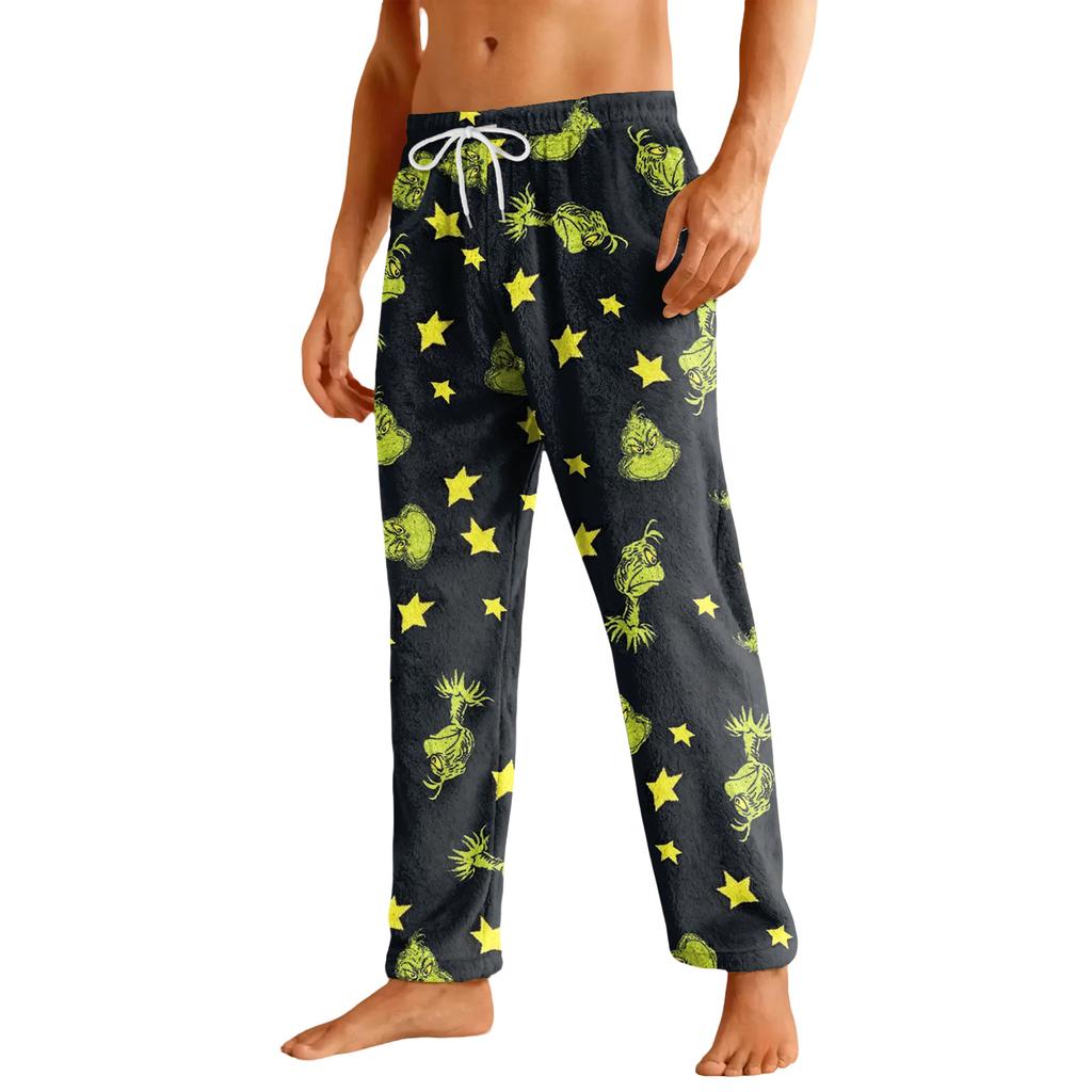 Pánské ležérní flanelové kalhoty se stahovací šňůrkou a kapsami