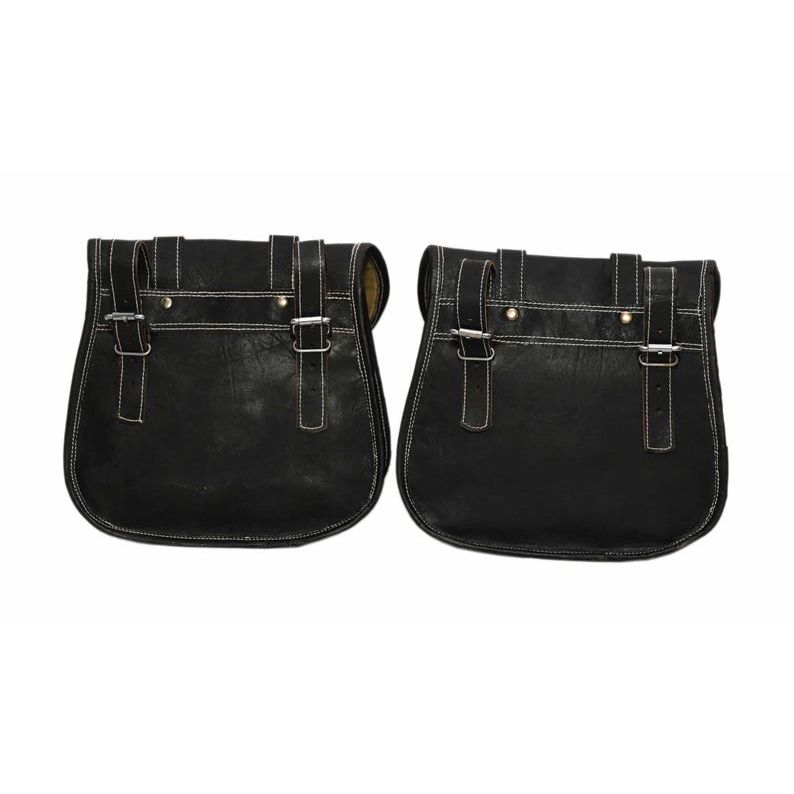 2pcs Motorcycle Bicycle Leather Saddle Bags | Handmade Vintage Panniers | Side Luggage for Bikes & Cruisers