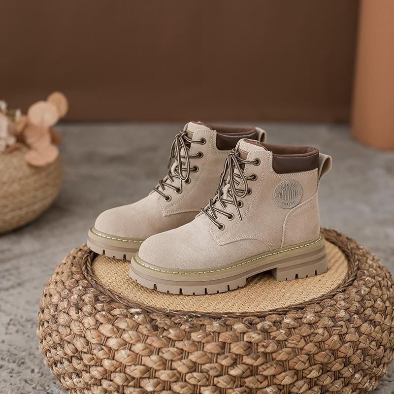 European station Martin boots women's autumn new soft leather soft sole retro women's short boots cow suede matte boots