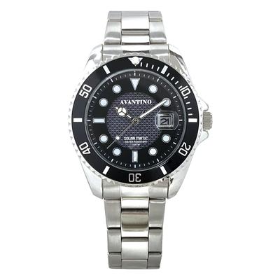 CREPHA Analog Solar Rechargeable Watch with Metal Men's Band, Silver, AV-AM284-BKS
