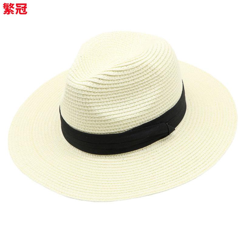 Women Wide Brim Straw Panama Roll Up Hat Fedora Beach Sun Caps UPF50+ Beach Outdoor Hat with ribbon