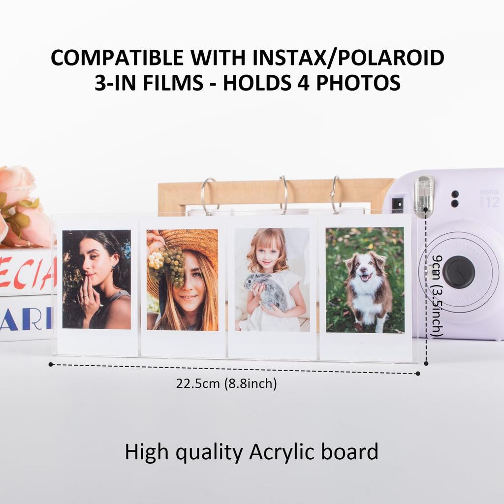 HIYQIN 4-Grid Acrylic Refrigerator Magnet Frame, Clear Display Refrigerator Magnet Frame for Polaroid/Fuji Instax Mini 3-inch Photos