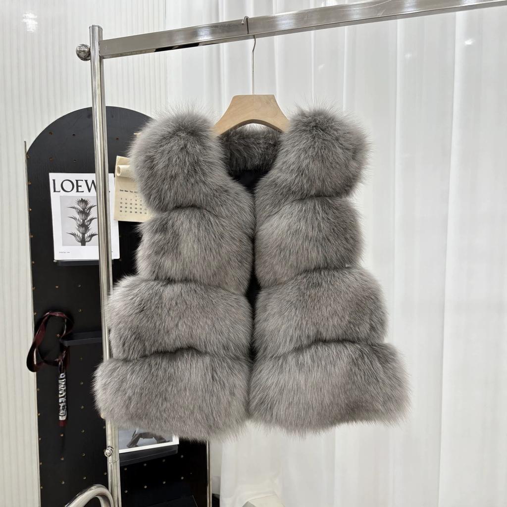 Light luxury whole leather fox hair back hair fur vest thin short foreign style short