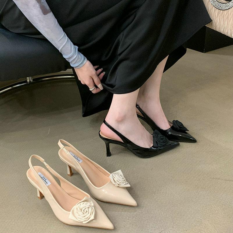 Fashion 2025 Summer New Korean Fashion Flower High-heeled Sandals Pointed Head Outside Wear Stiletto Women's Pumps