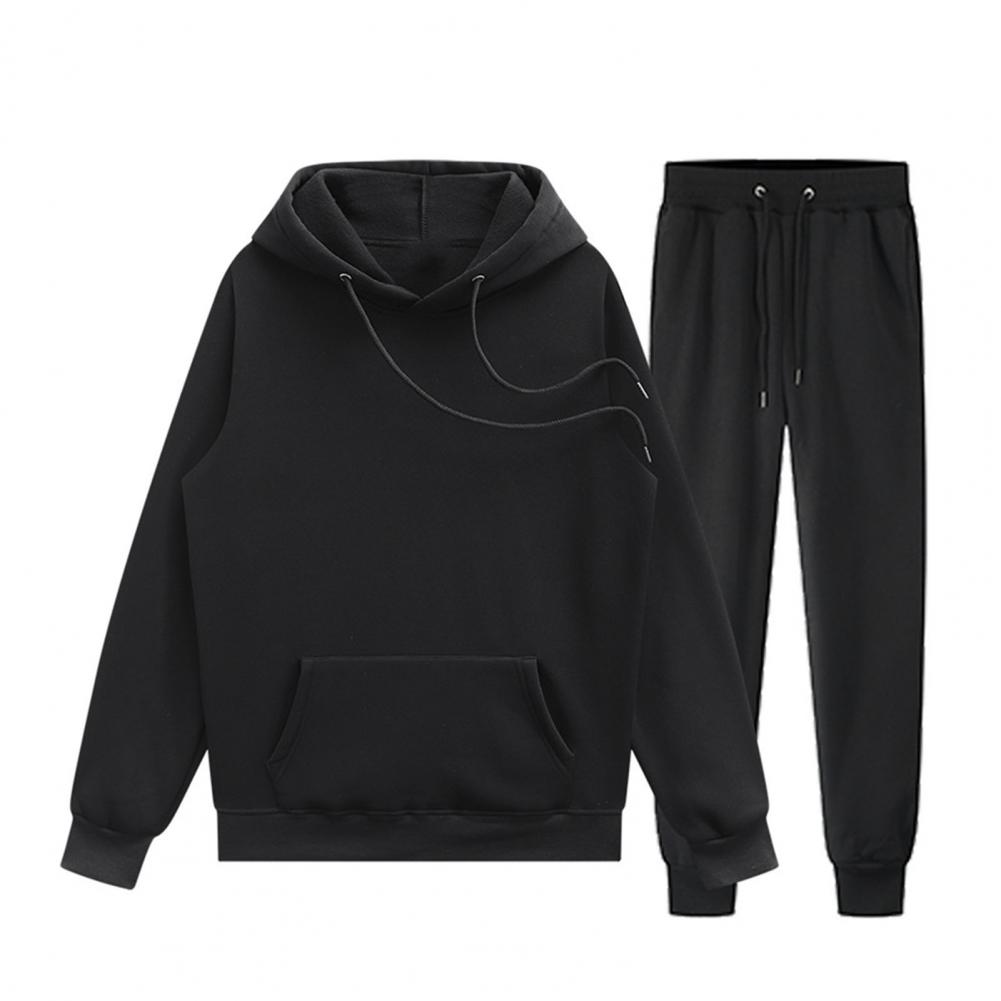 

2 шт./комплект весна-осень пара однотонный спортивный костюм с капюшоном шнурок длинный рукав толстовка эластичный пояс карманы длинные брюки M чёрный