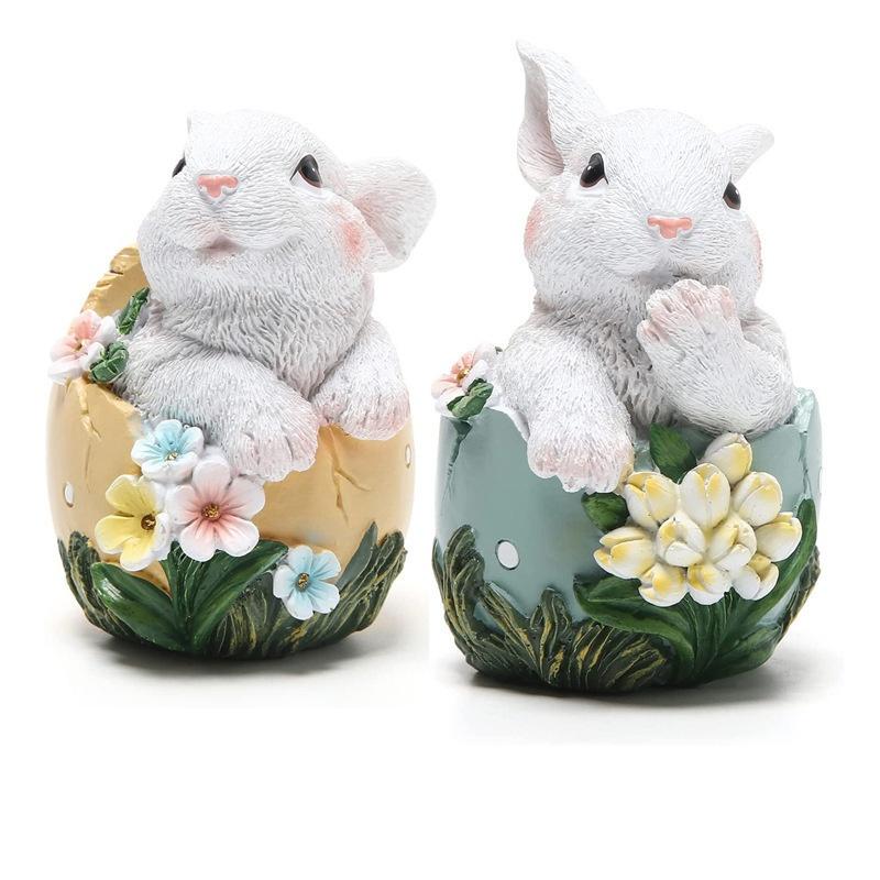 5.3 Inches Easter Bunny Eggs Resin Statue Collectibles Decorations for Home Decor Rabbit Gift