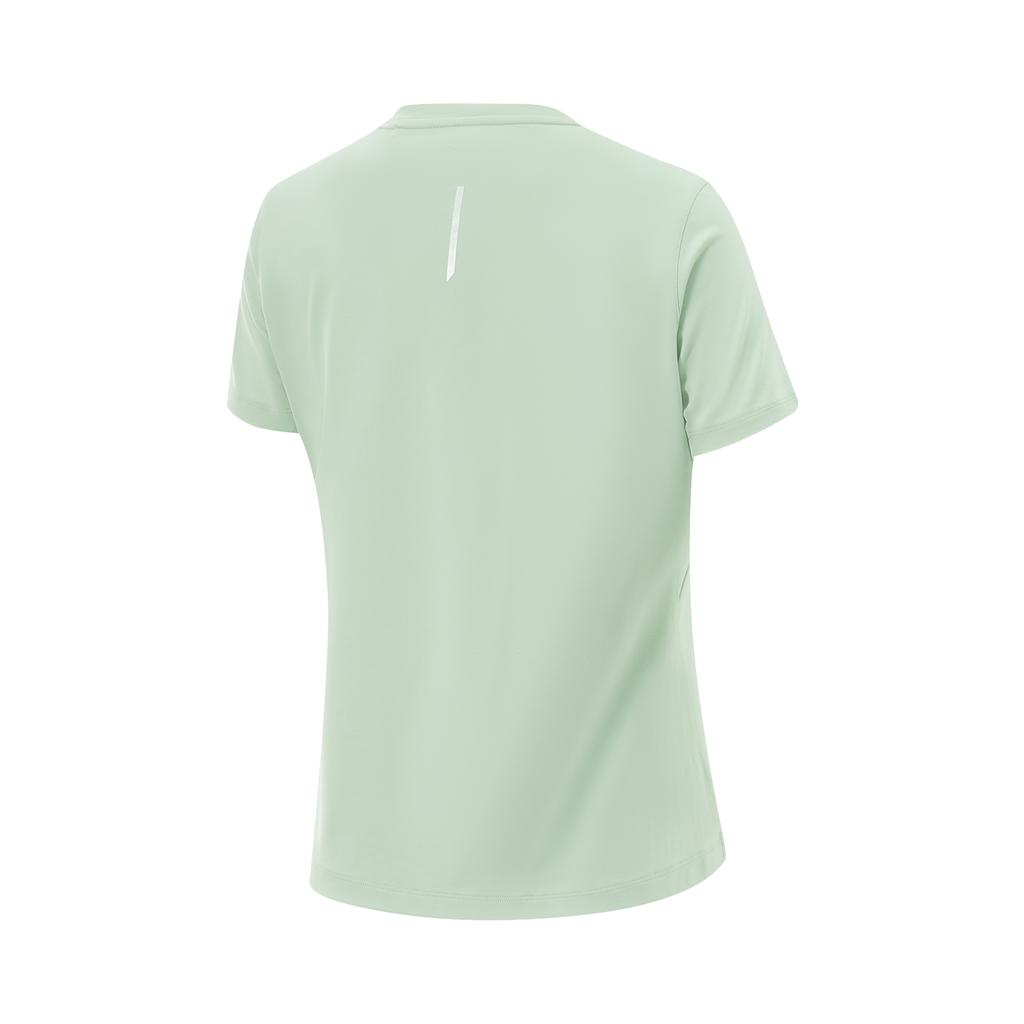 Li-Ning Fitness Series Sports Casual Simple Cool Air Cooling T-Shirt Round Neck Pullover Solid Color Short Sleeve Women Tops Sheep-Fat-Green ATSV346-3