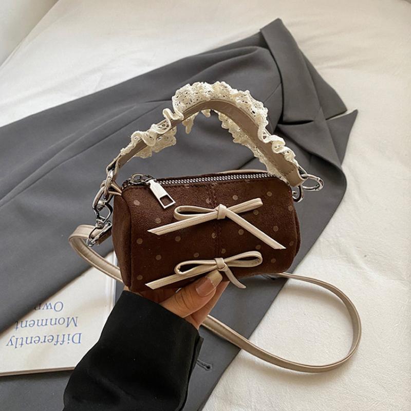 

Polka Dot Print Pillow-shaped Bag Korean Style Wave-patterned Shoulder Bags Girls Handle Bag With Bow New Cute Wallet Phone Bags