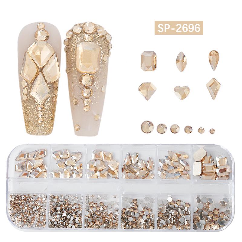 12-Grid Irregular Transparent AB Glass Diamonds for Nail Art