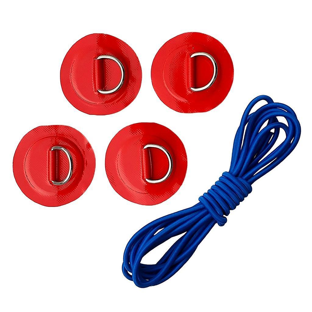 4 Stück Aufblasbares Boot Kajak Sup D-Ring Flicken & Stoß-Bungee-Seil Gelb