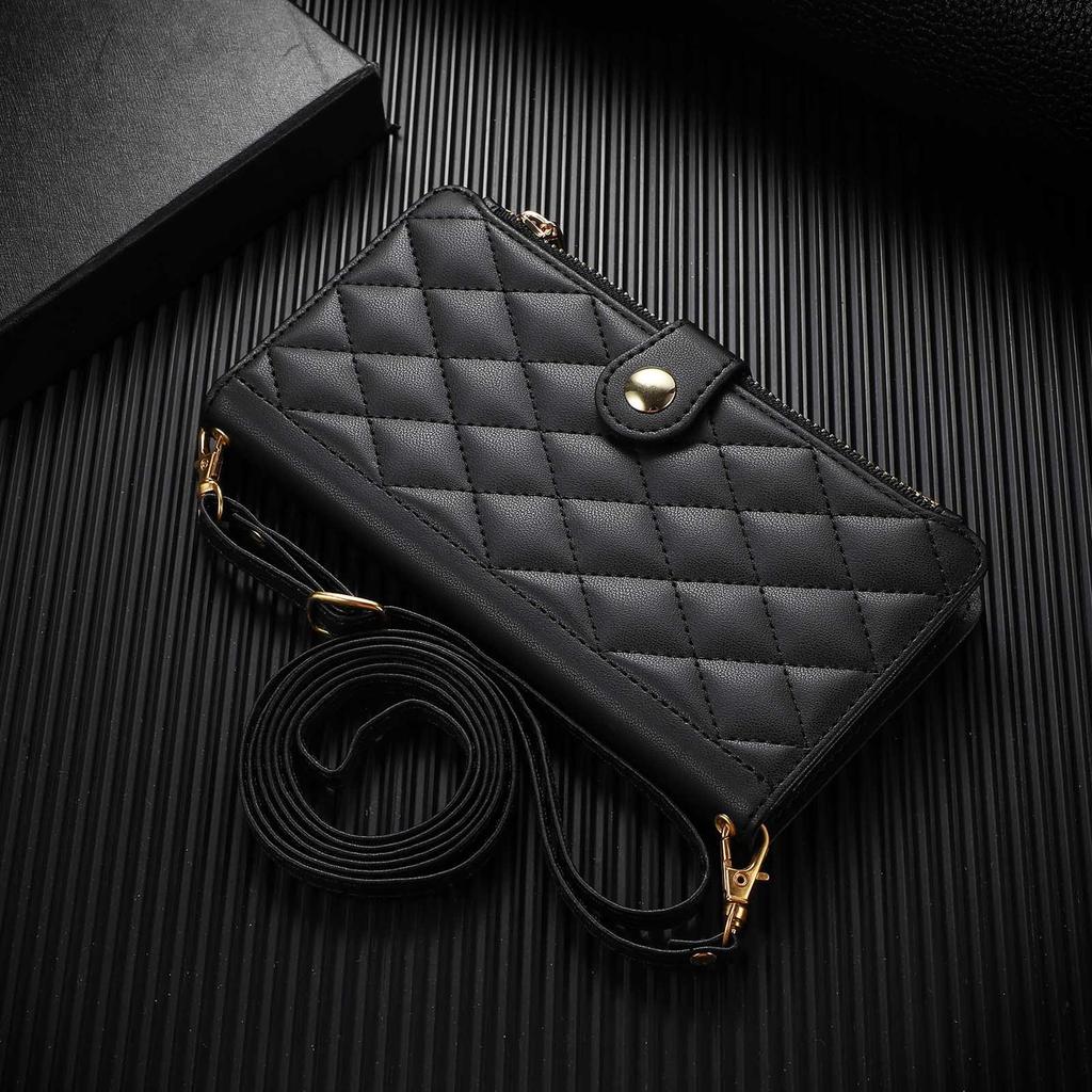 Crossbody Phone Case for Google Pixel 10 Pro XL Pixel9 9A 8 8A 7 7A 6 6A Diamond Pattern Zipper&buckle Leather Card Slot Wallet