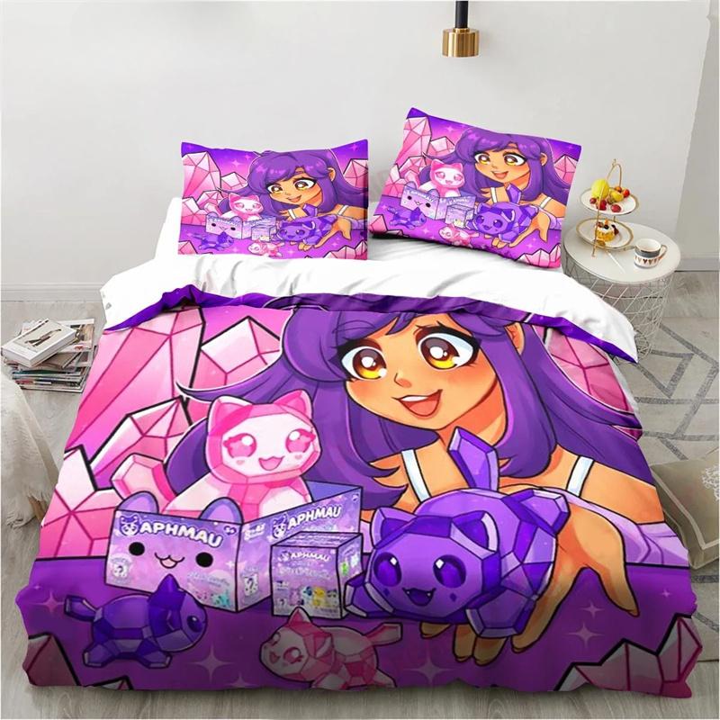 Cartoon Game Cute Aphmau with Wings Bedding Set Twin Queen King Size Duvet Cover Pillowcase for Boys Girls