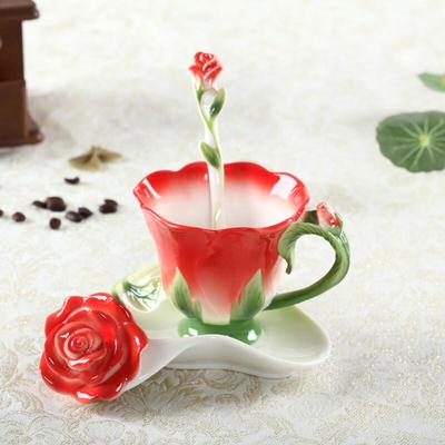 Shangqi Enamel Rose Ceramic Coffee Cup