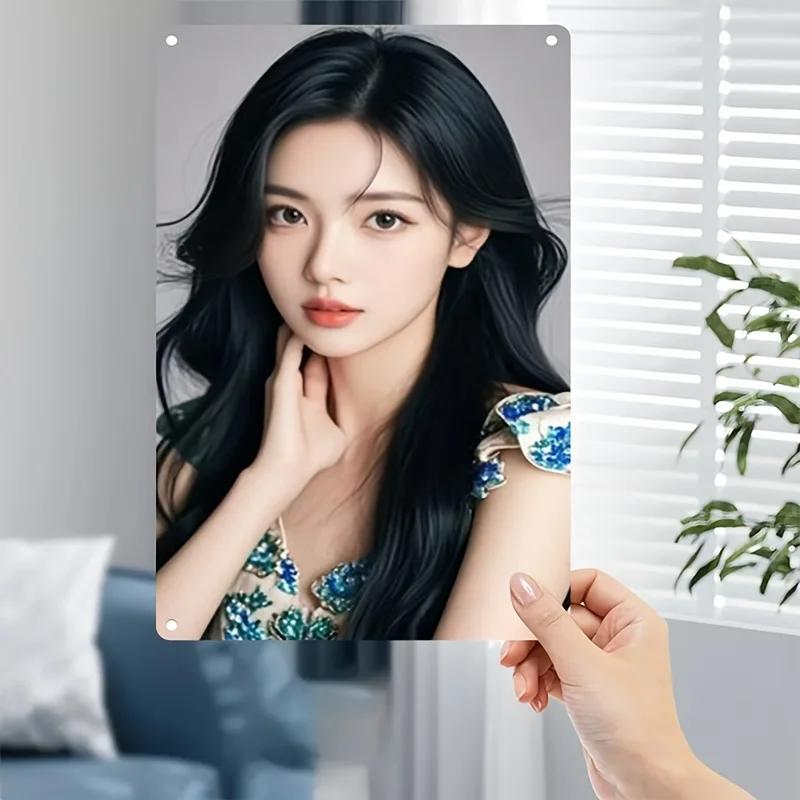 Vintage Metal Wall Art Sign Floral Dress Woman Portrait Iron Wall Decor 20x30cm