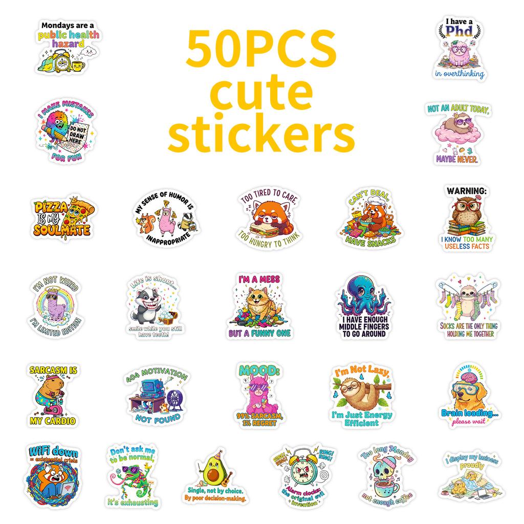 50 Cute Cartoon Animal Humorous Text Graffiti Stickers Creative Decoration Handmade Stickers