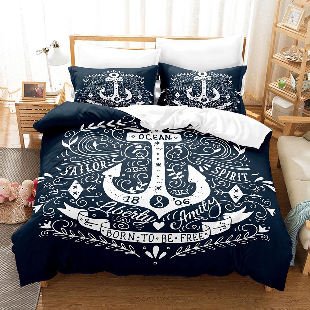 Ocean Wind Anchor Digital Printing Three-Piece Quilt Cover Order Home Textile Pillowcase