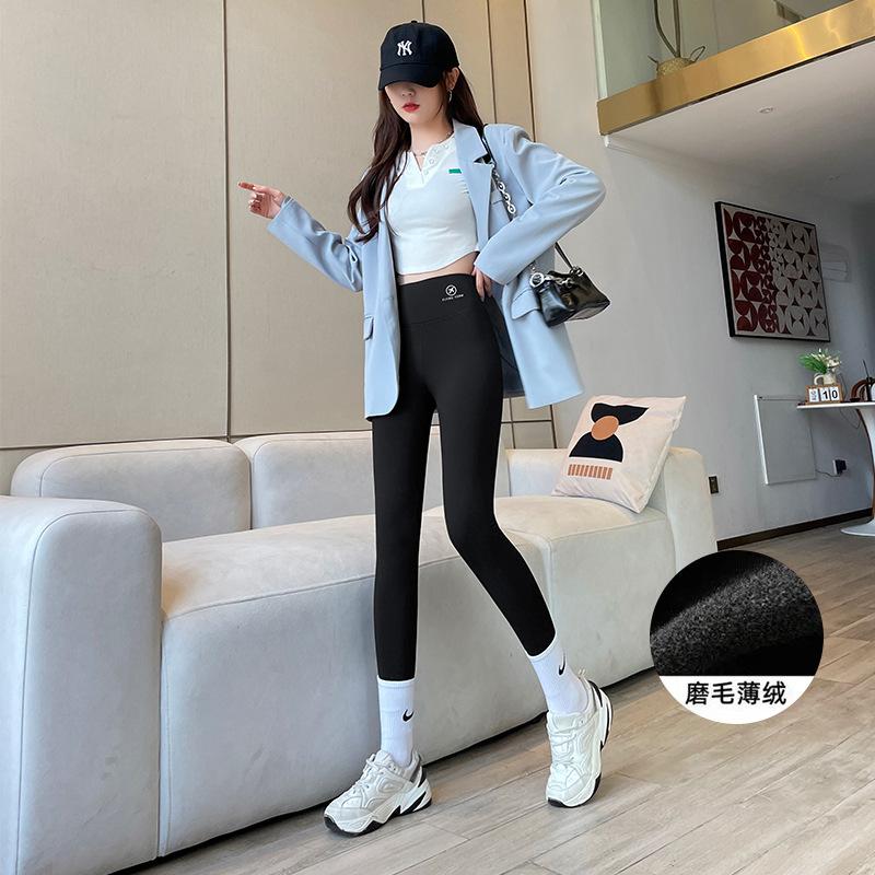 Pocket Shark Pants Women's Wear Thin Velvet High Waist Tight Abdomen, Hip Lift, Velvet Thickened Bottoming Barbie Pants Autumn and Winter