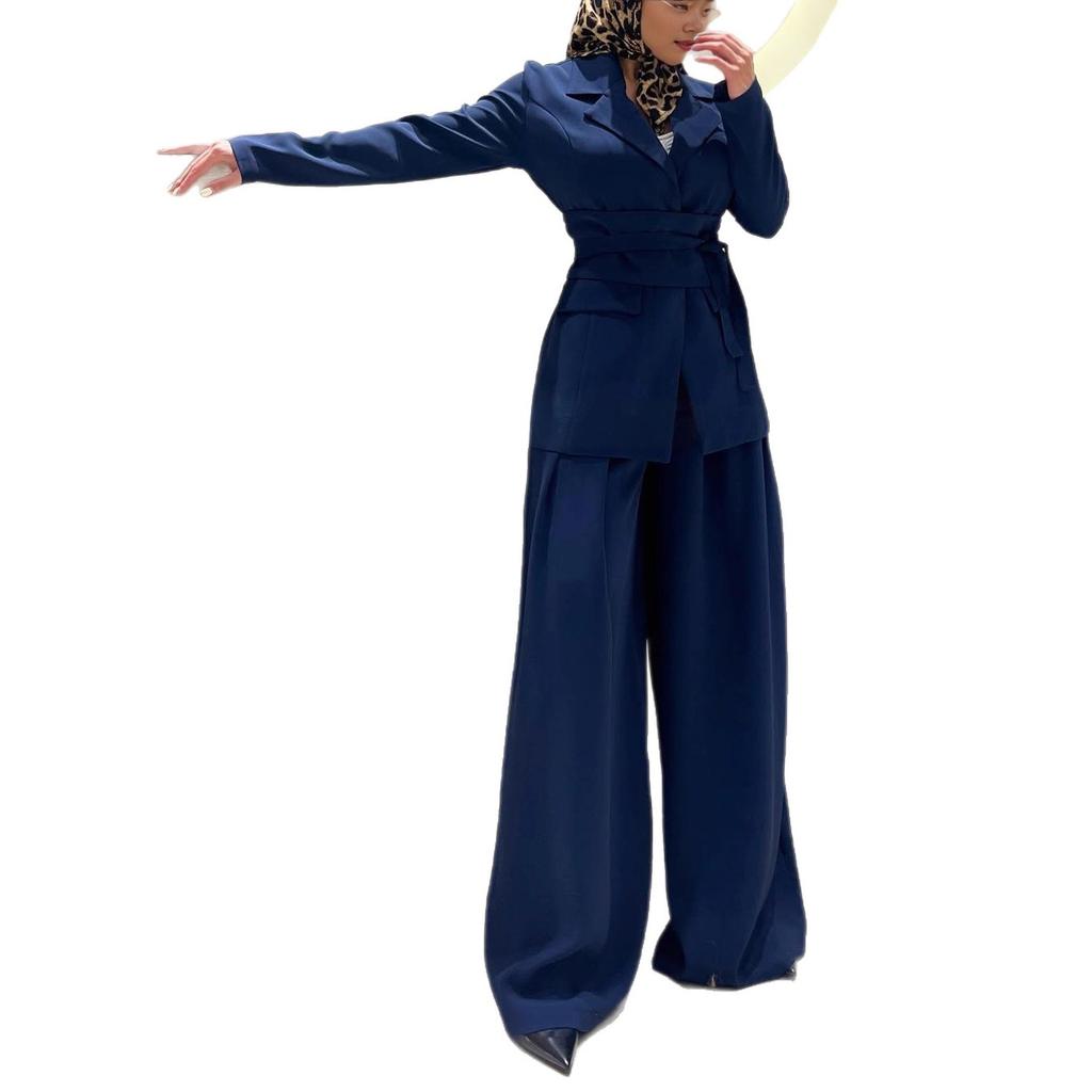 2025 Autumn/Winter Cross-border European and American Waistblazer Suit Button Cardigan Long-Sleeve Jacket Loose Wide-Leg Long Pants Set