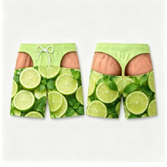 Tropical Fruit Pattern Beach Shorts for Men, Funny and Interesting, Pranky, Casual