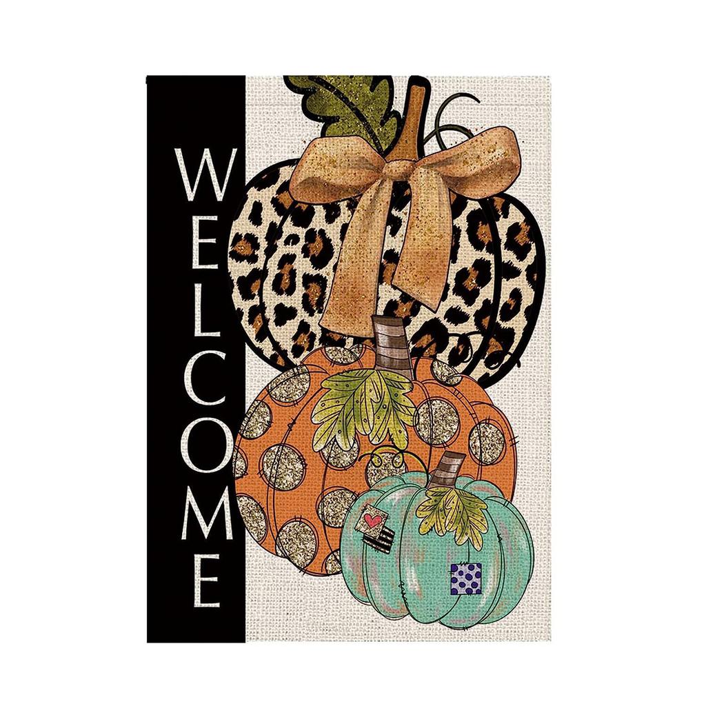 Double Sided Thanksgiving Pumpkin and Maple Leaves Garden Flag 45 by 30 Cm Seasonal Decorative Banner for Outdoor Indoor Use
