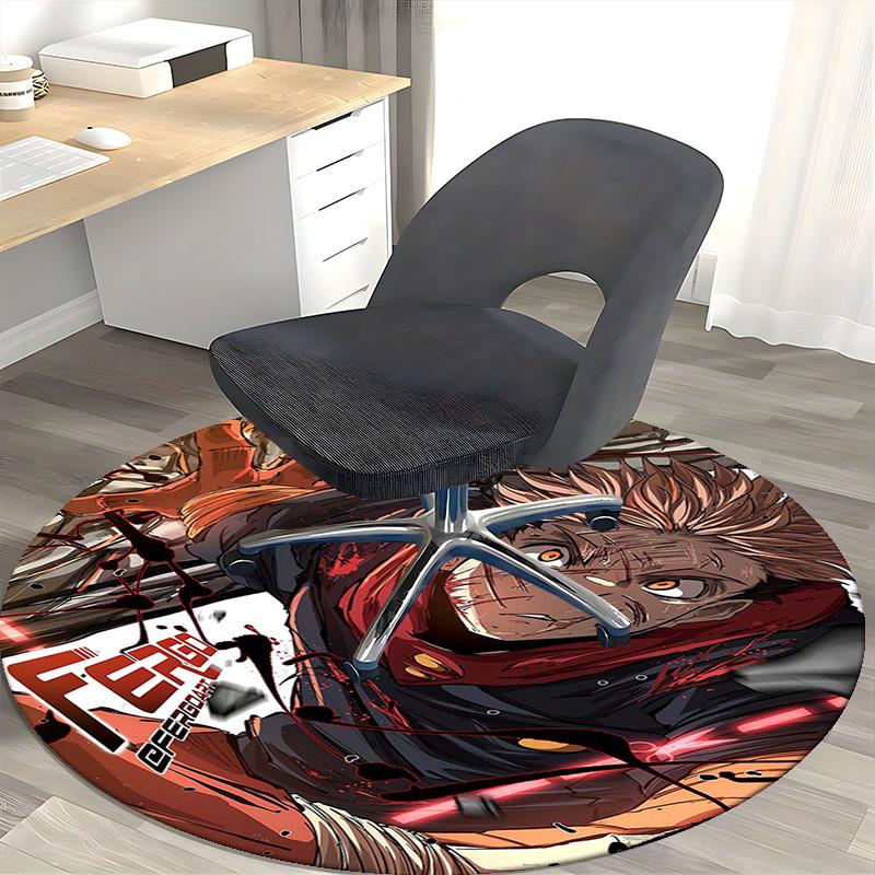 1 Stück Anime-Figur mit „FENGO“-Aufdruck Runder Teppich - Bürostuhlmatte, Rutschfester Teppich für Heimdekoration, Saisonales Geschenk, Geeignet für Büro, Wohnzimmer