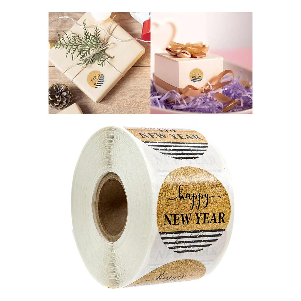 500 Pieces Happy New Year Stickers Holiday Supplies Ornaments Tags Decorative for Scrapbook Winter Greeting Cards Crafts