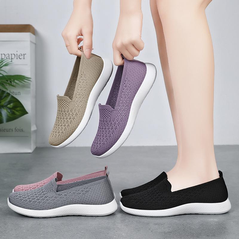 Schuhe Damen Sommer neu flacher Mund fliegende gewebte Ballerinas Mutterschuhe Damenschuhe Freizeitschuhe alte Pekinger Stoffschuhe Damen
