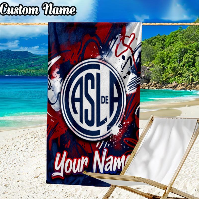 Custom Name Atlético San Lorenzo de Almagro Beach Towel - Soft, Ultra-Absorbent Microfiber, Lightweight, Perfect for Beach, Parties, Travel, Camping