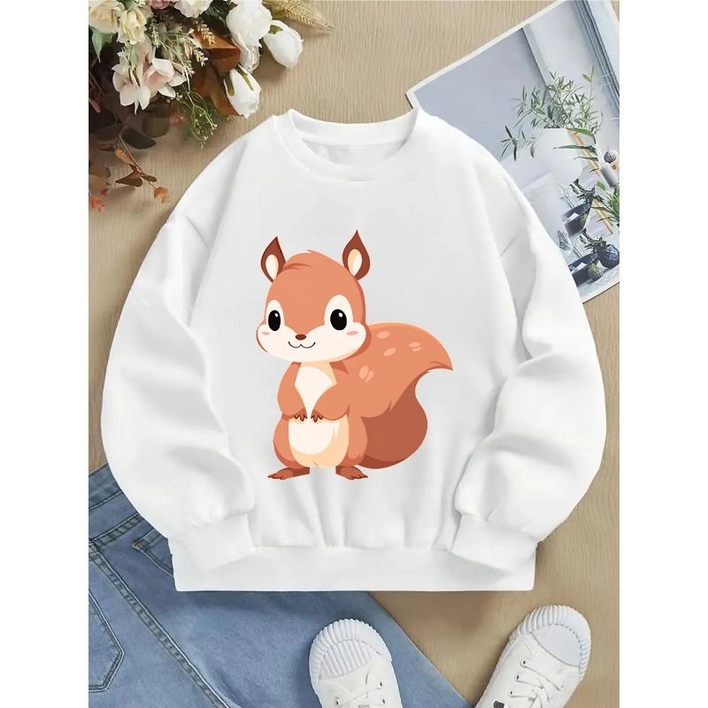 European sizes Kids' Crewneck Sweatshirt - Cute Squirrel Standing Pink Background , Sportswear And Casual Wear, Soft And Comfortable