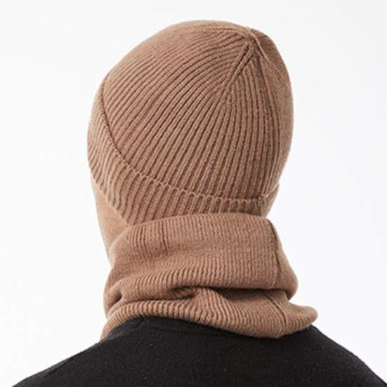 3Pcs/Set Winter Hat Scarf Gloves Set Solid Color Windproof Brimless Hat Neck Warmer Touch Screen Gloves Set