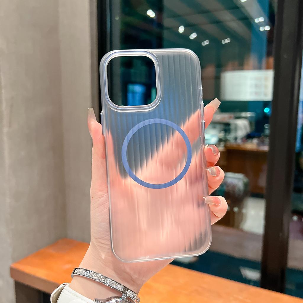 Applicable iPhone 17Promax Mobile Phone Case Apple 16 Matte Transparent Stripe Magnetic Suction 15PRO Protective Case
