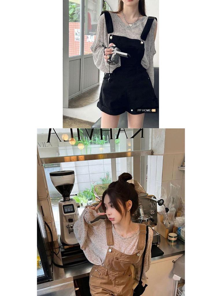 Women's Plus Size Slim-Fit Denim Overall Shorts - Stylish Summer A-line One-Piece for Petite Figures
