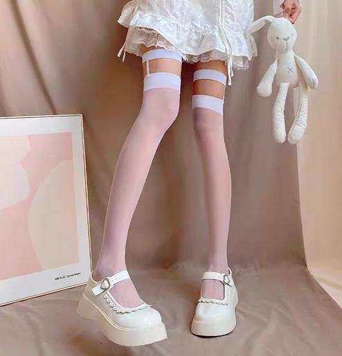 1 Pair Sexy Thigh-High Socks for Women, Thin Pure Desire Style JK Thigh Socks with Garter Belt, Suitable for JK Uniforms/Daily