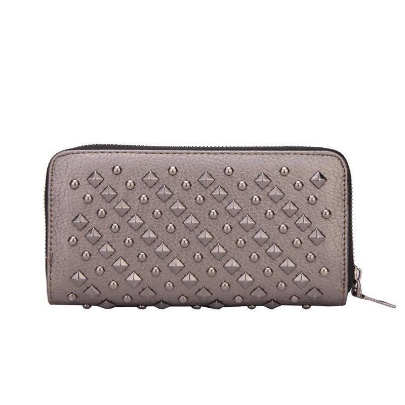 

Annmouler Fashion Women Wallets Pu Leather Rivet Card Holder Large Capacity Ladies Purse New Fashion Clutch Bag шампанского